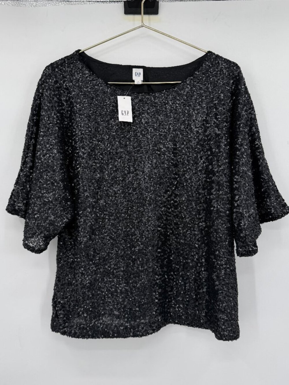 Gap Black Sequin Party Cocktail Top Blouse Medium NWT